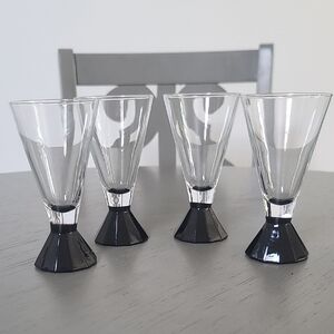 Cristal D'Arques Durand Cordial Wine Glass Luminarc Art Deco Black Base Vintage
